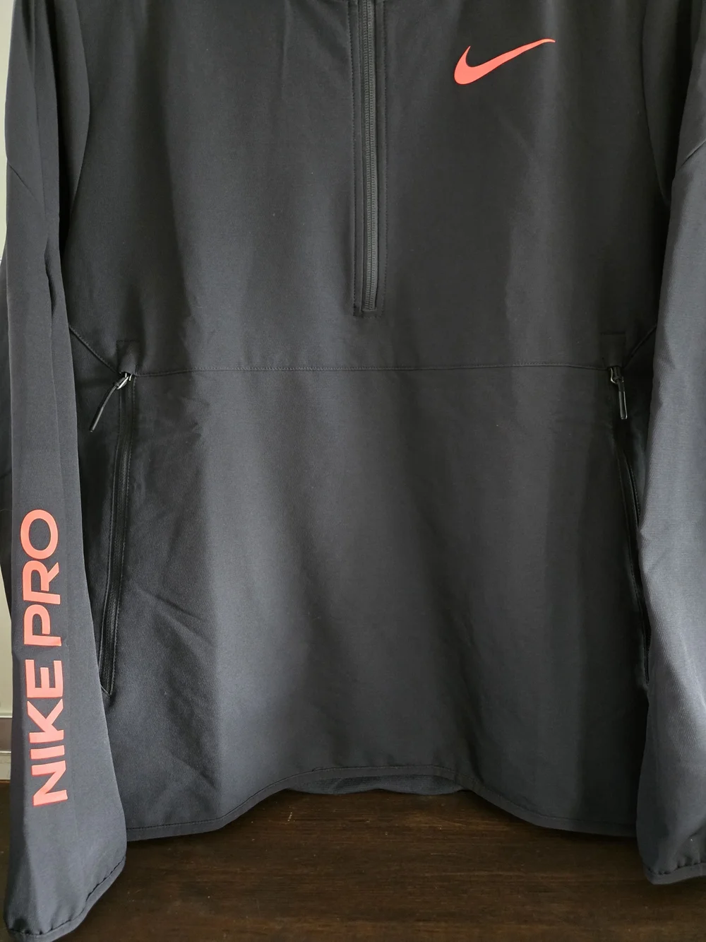 Nike Pro Black Half-Zip Hoodie with Coral Swoosh - Picture 6 of 11